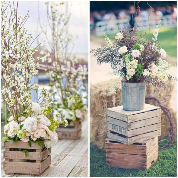 Decoração para casamento com caixotes de madeira