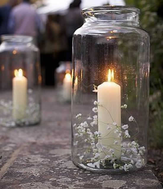 Luminárias com potes para casamento