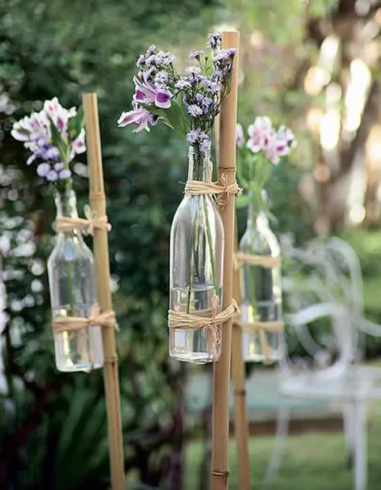 Decoração com garrafas para casamento