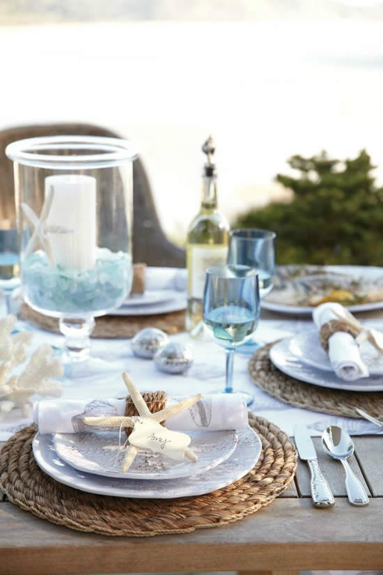 Decoração de mesa de casamento na praia