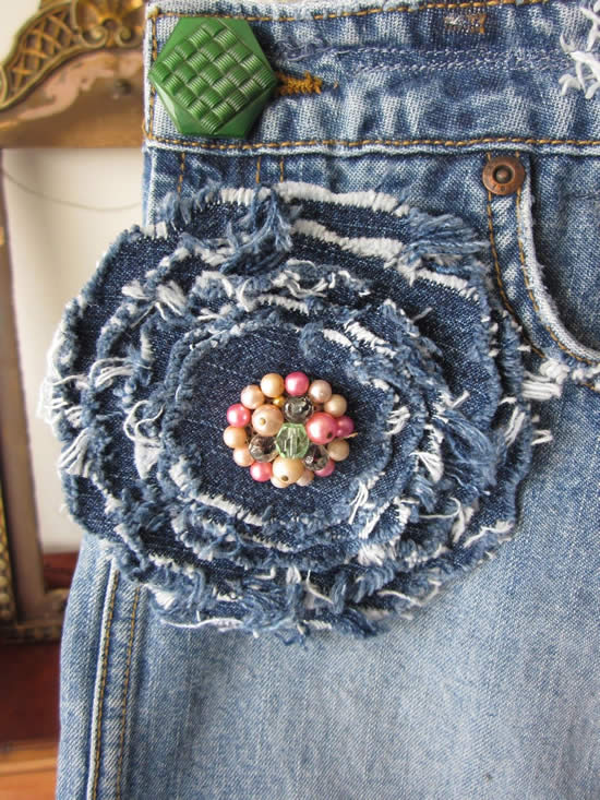 Flor de tecido jeans