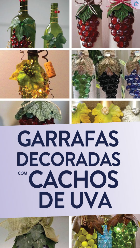 Garrafas decoradas com cacho de uvas