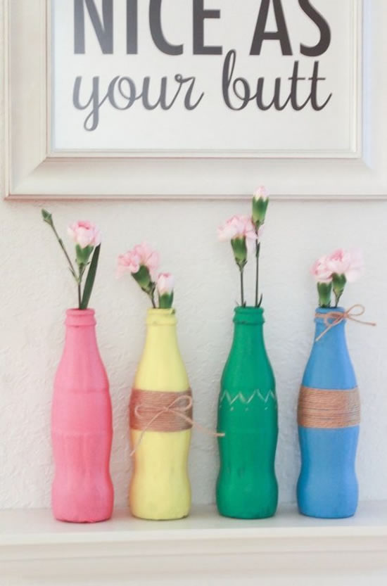 Decoração com vasos feitos com reciclagem