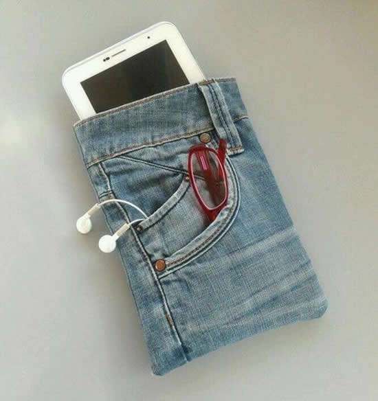 Porta celular reaproveitando calça jeans