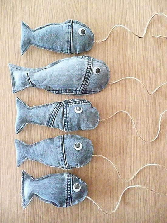 Peixinhos com tecido jeans