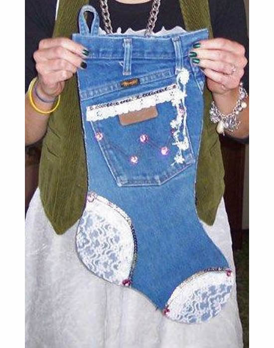 Bota com jeans para enfeite de Natal