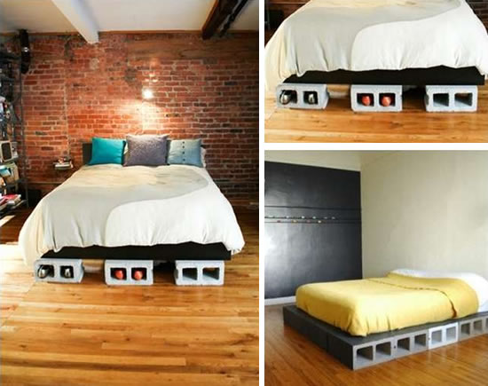 Base para cama com blocos de concreto