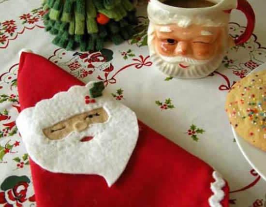 Porta-guardanapo de Papai Noel em feltro para Natal 