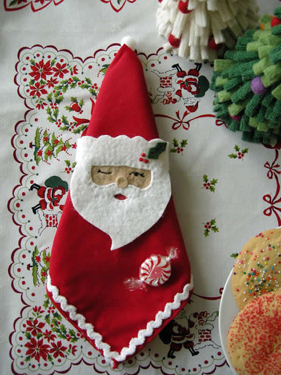 Porta-guardanapo de Papai Noel em feltro com molde