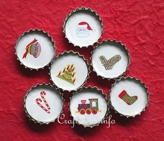 Enfeites de Natal com tampinhas