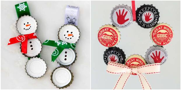 Enfeites de Natal com tampinhas