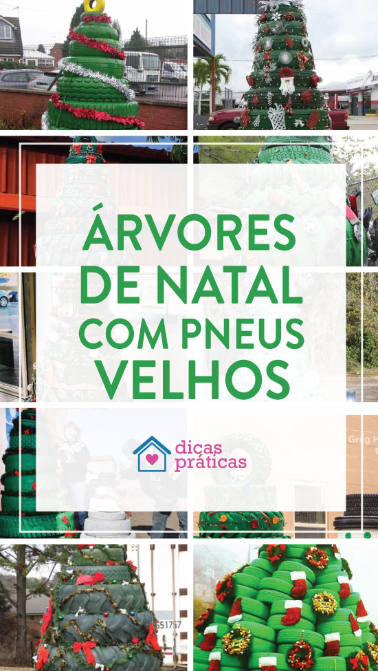 Árvores de Natal com pneus velhos para decoração