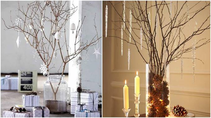 Decoração com galhos secos para Natal