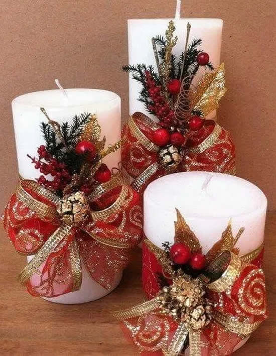 Velas enfeitadas para Natal