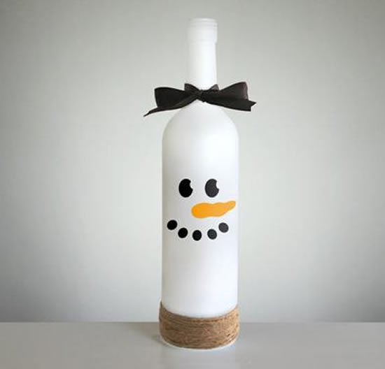 Garrafa decorada de boneco de neve