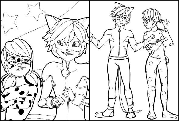 Desenhos da Ladybug e do Cat Noir para colorir