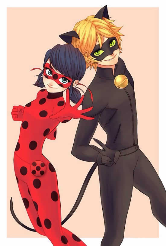 Desenho de Ladybug e Cat Noir