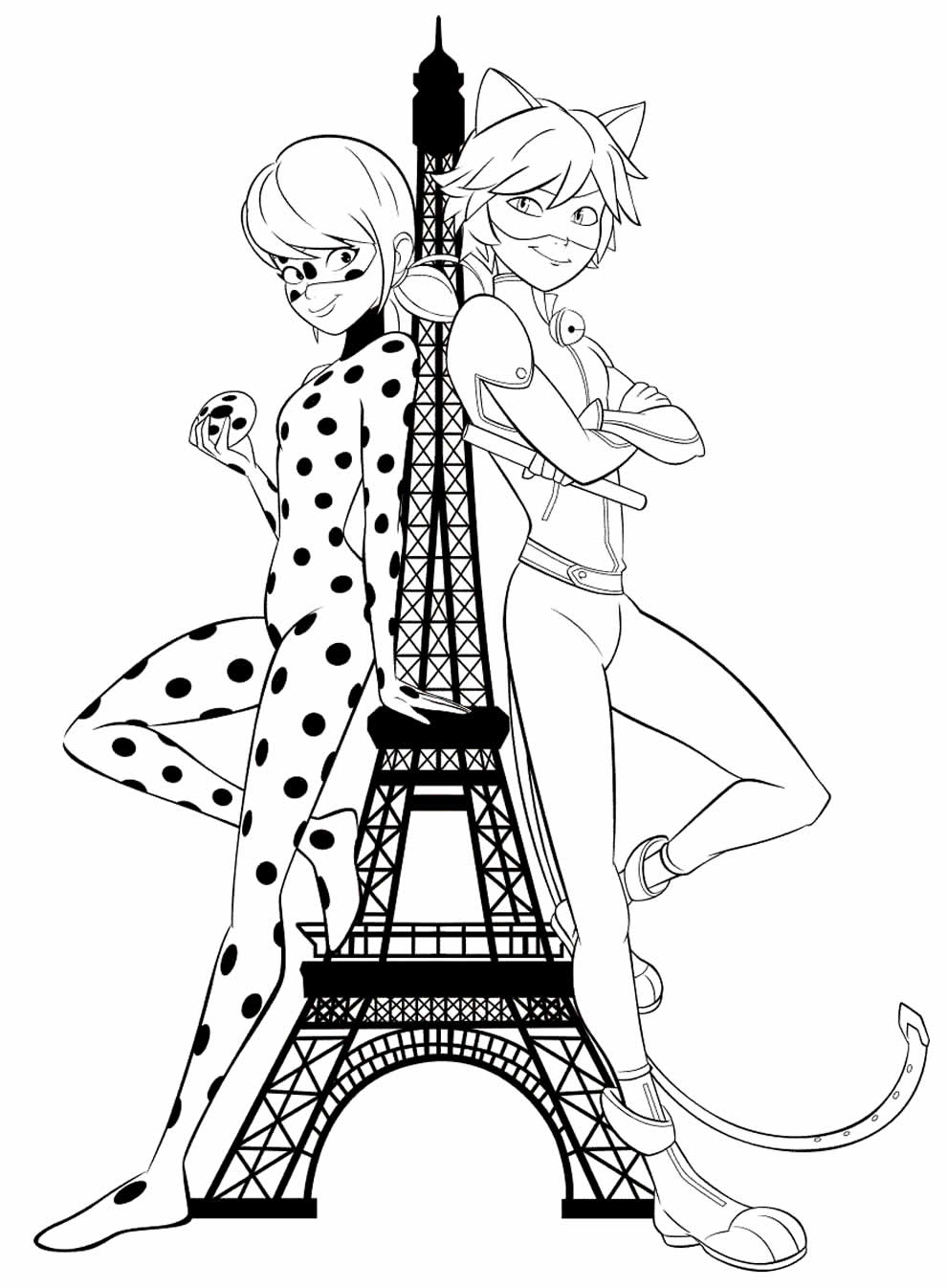 Desenho para colorir de Ladybug e Cat Noir