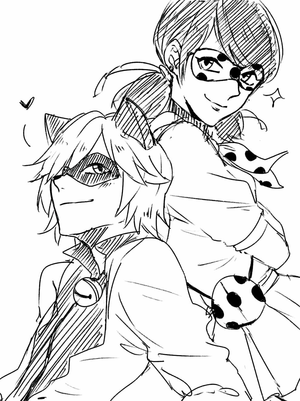 Imagem para colorir de Ladybug e Cat Noir