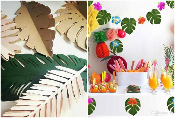 Moldes de folhas para festa tropical