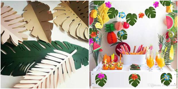 Moldes de folhas para festa tropical