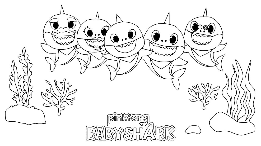 Desenho dos Baby Shark para pintar