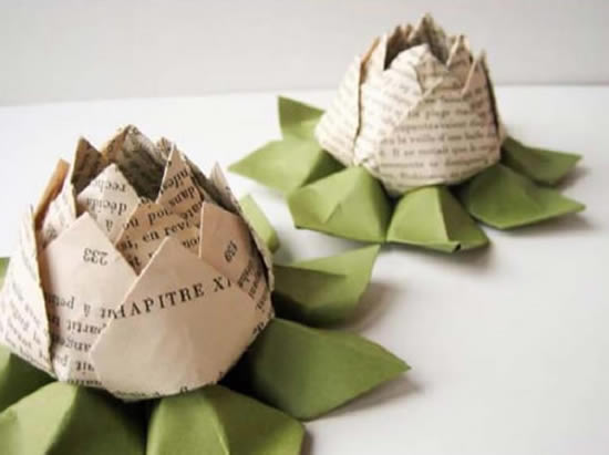 Flor de Lótus com origami e dobradura