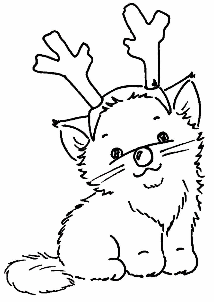 Desenho de Natal com gatinho para colorir