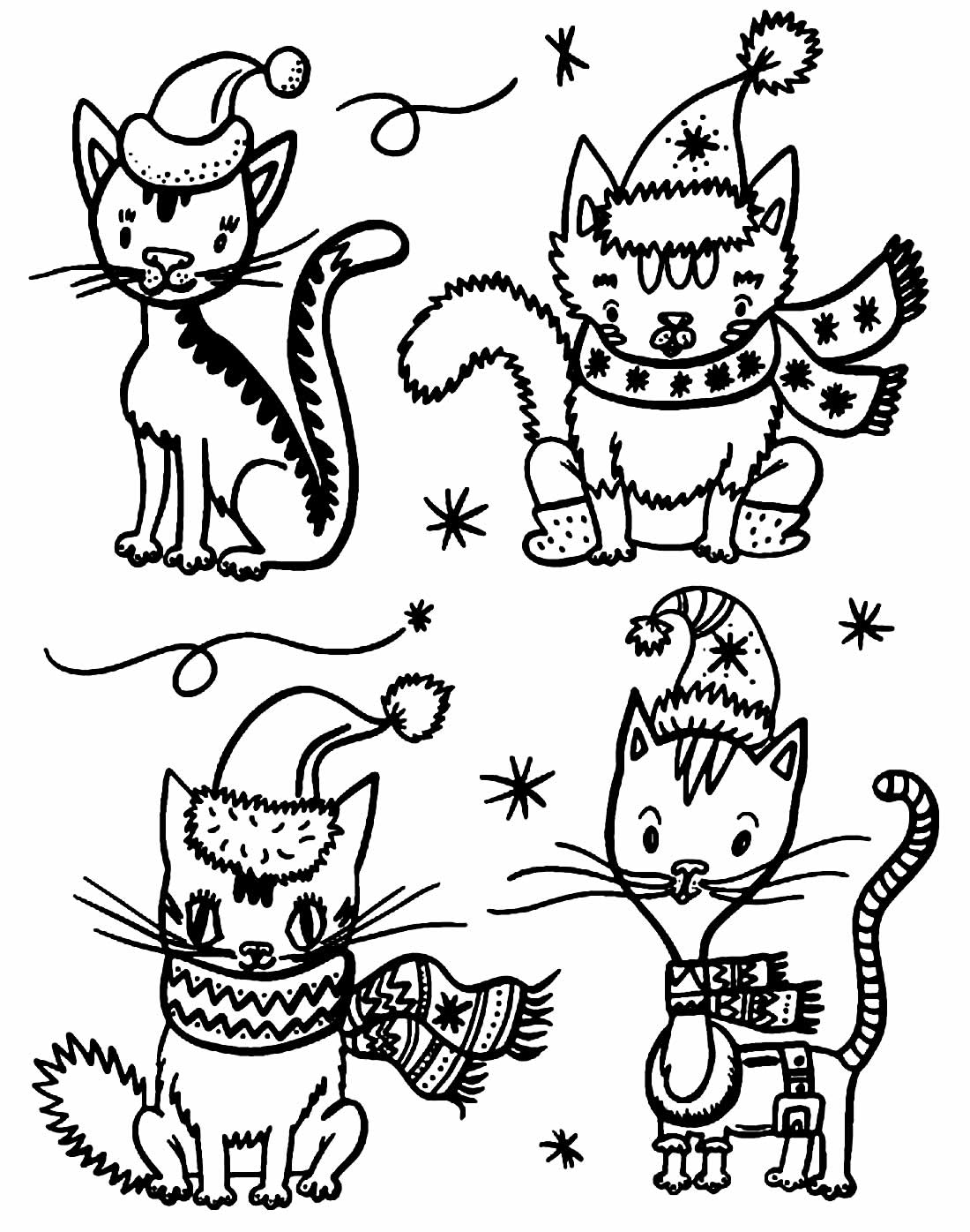 Desenho de Natal com gatinhos para colorir