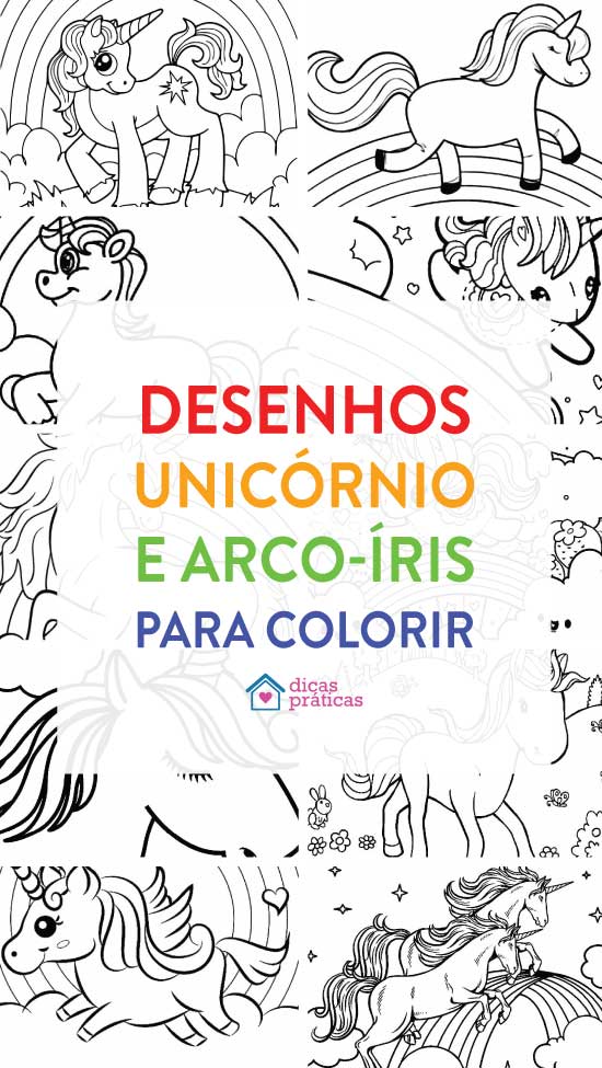 Desenhos de unicórnio e arco-íris para colorir