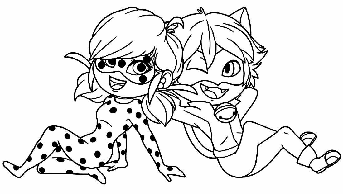 Desenho da Ladybug e do Cat Noir para colorir