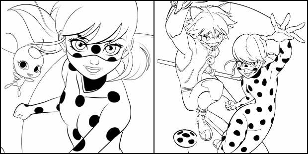 Desenhos para colorir de ladybug e chat noir 