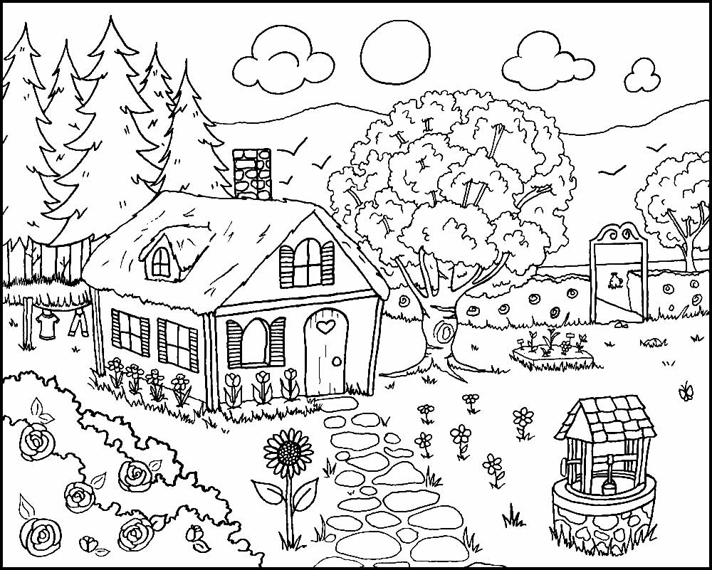 Imagem de casa com paisagem para pintar