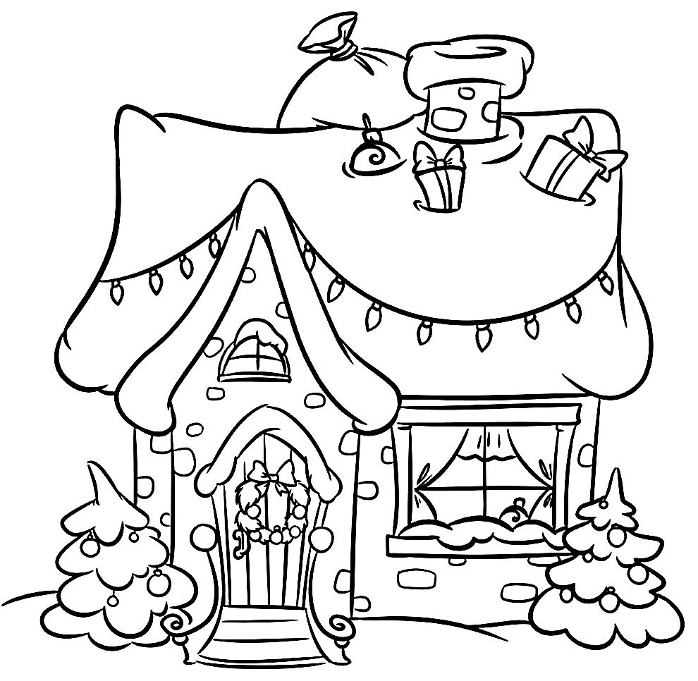 Desenho de casa de Natal para colorir