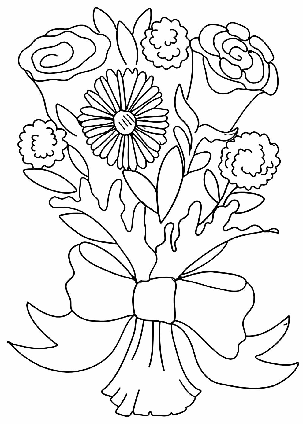 Desenho de Buquê de Rosas para pintar