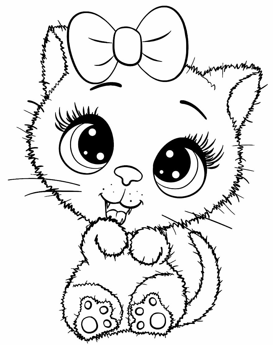 Desenho de Gatinha com laço para Colorir - Colorir.com