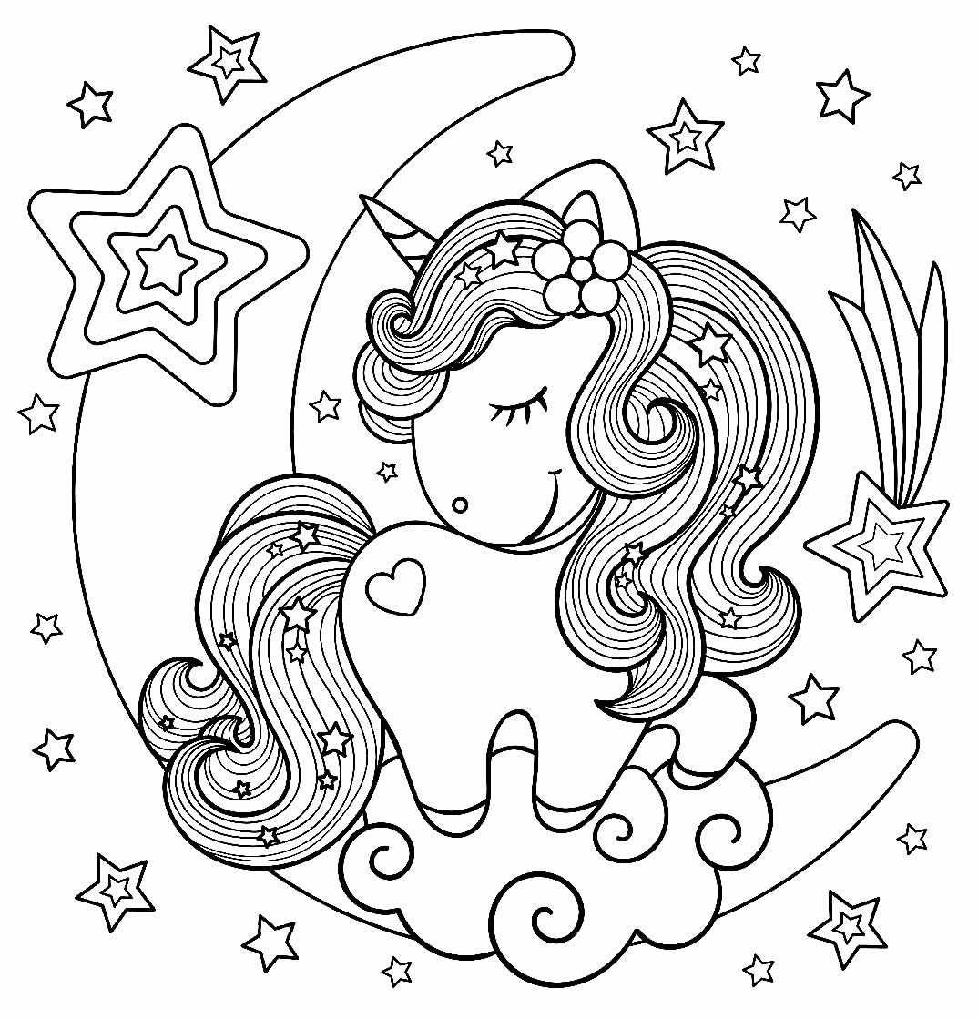 Desenho da Lua e Unicórnio para colorir
