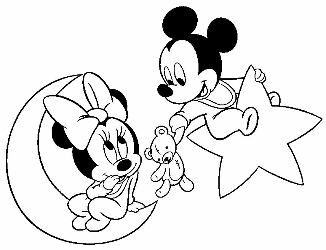 Desenho da Minnie e Mickey bebê para colorir