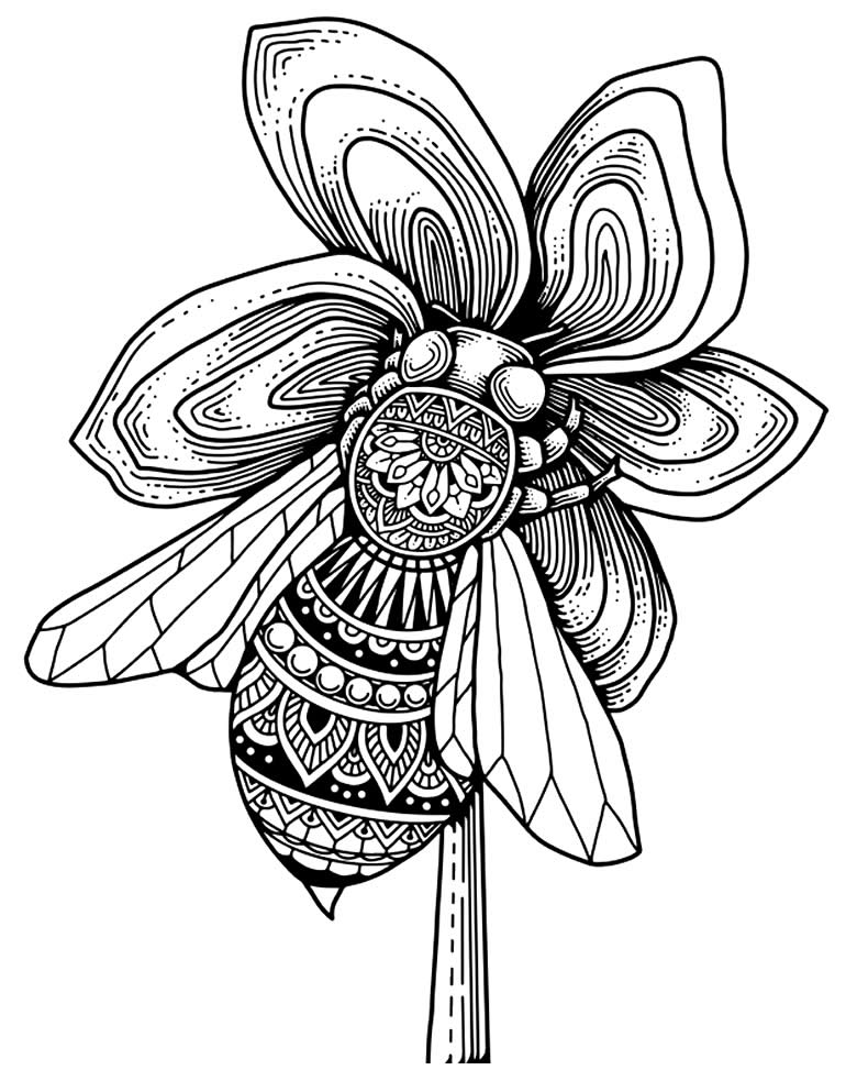 Desenho de Abelha com Mandala para colorir