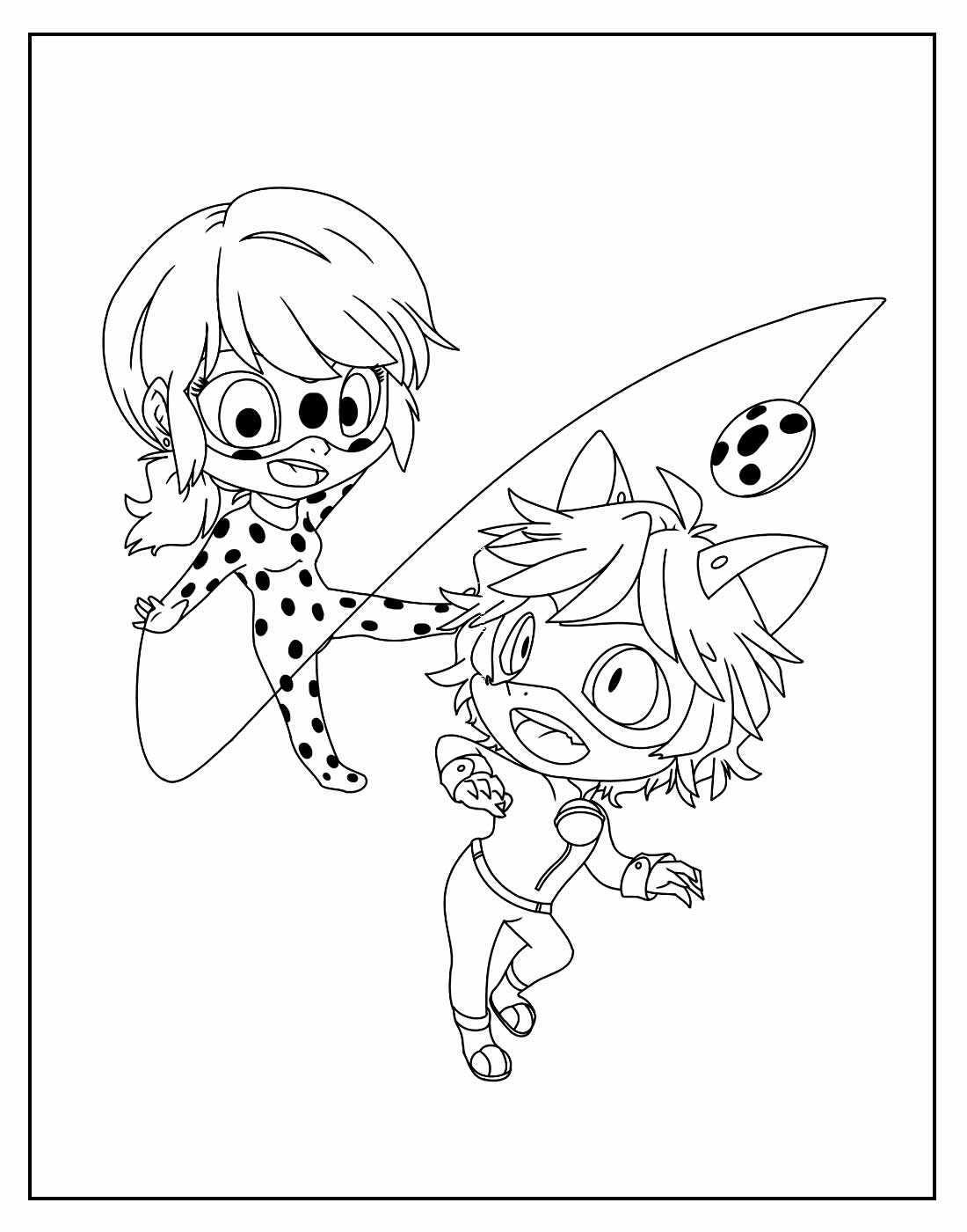 Desenho da Ladybug e do Cat Noir para colorir