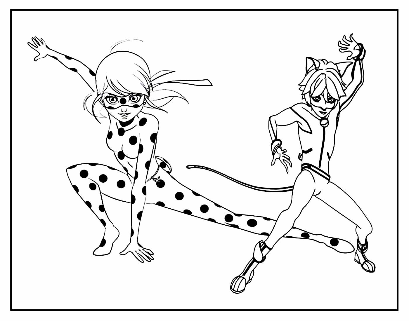 Desenho do Cat Noir e da Ladybug para colorir