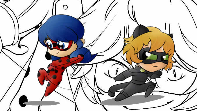 Desenhos da Ladybug e do Cat Noir para colorir