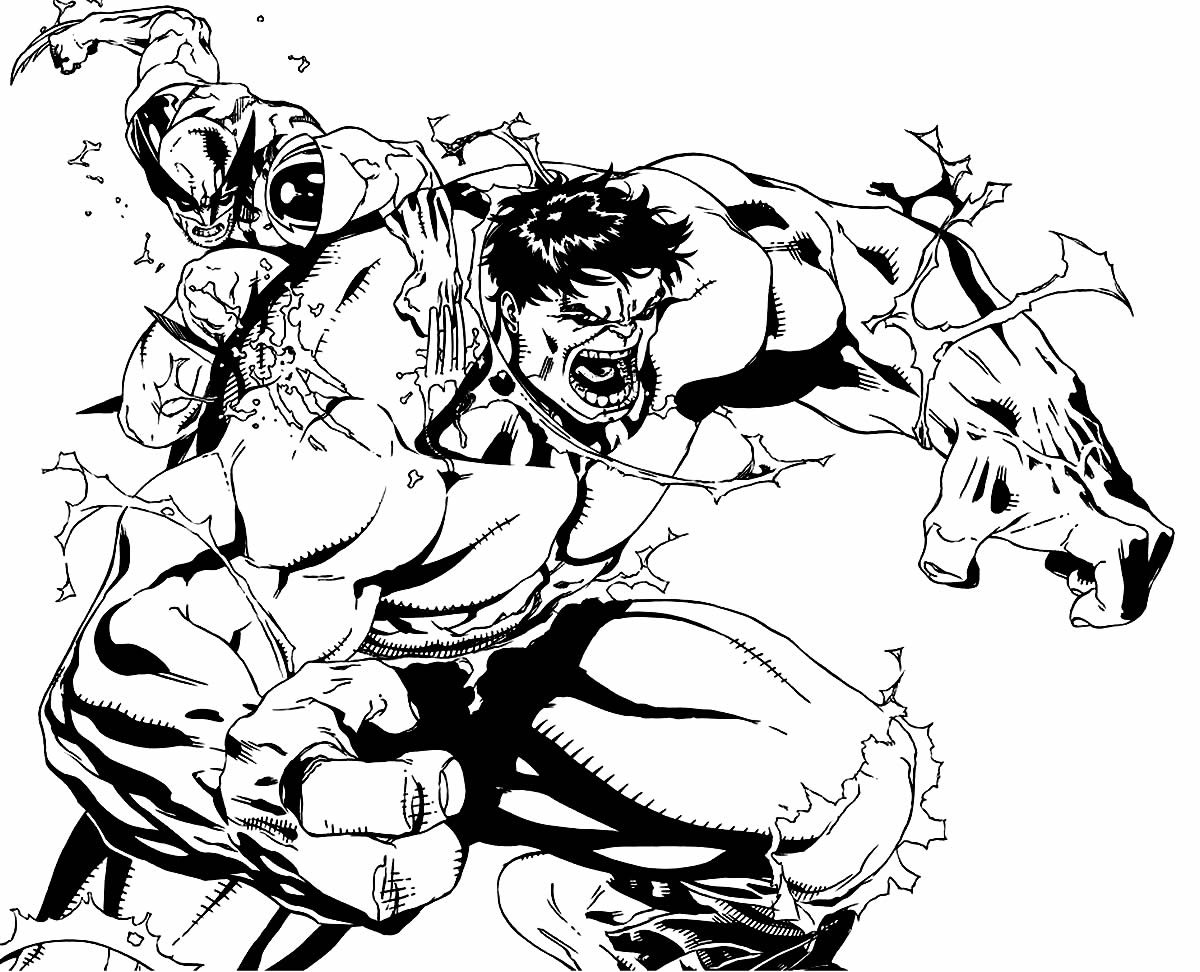 Desenhos de Wolverine e Hulk para colorir