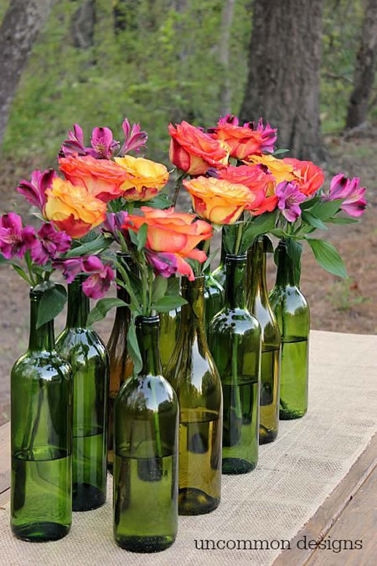 Arranjos de flores com garrafas para o Dia das Mães