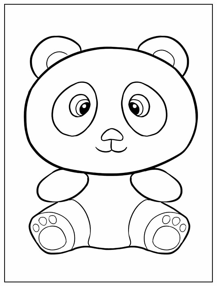 O panda fofo está sentado com desenhos para colorir para crianças