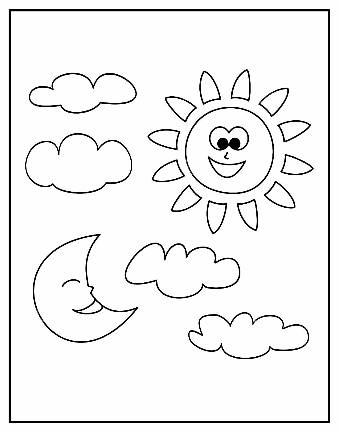 Desenho de Lua e Sol para colorir