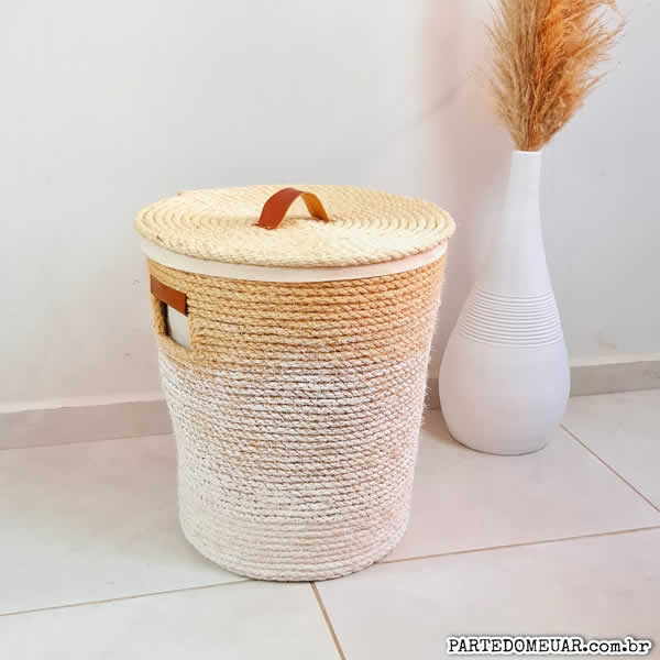 Cesta com Cordão de Sisal Pintada