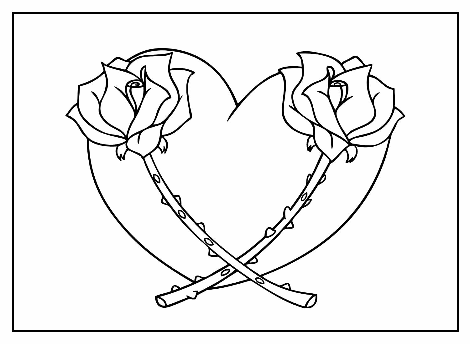 Desenho Rosas e Coração para Colorir