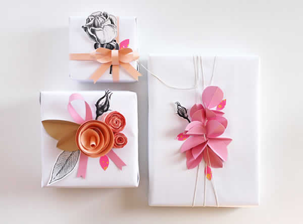 Flores de Papel para Decorar Presentes