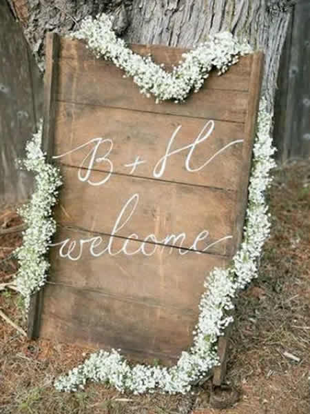 Placa de Boas-Vindas de Casamento com Flores Mosquitinho
